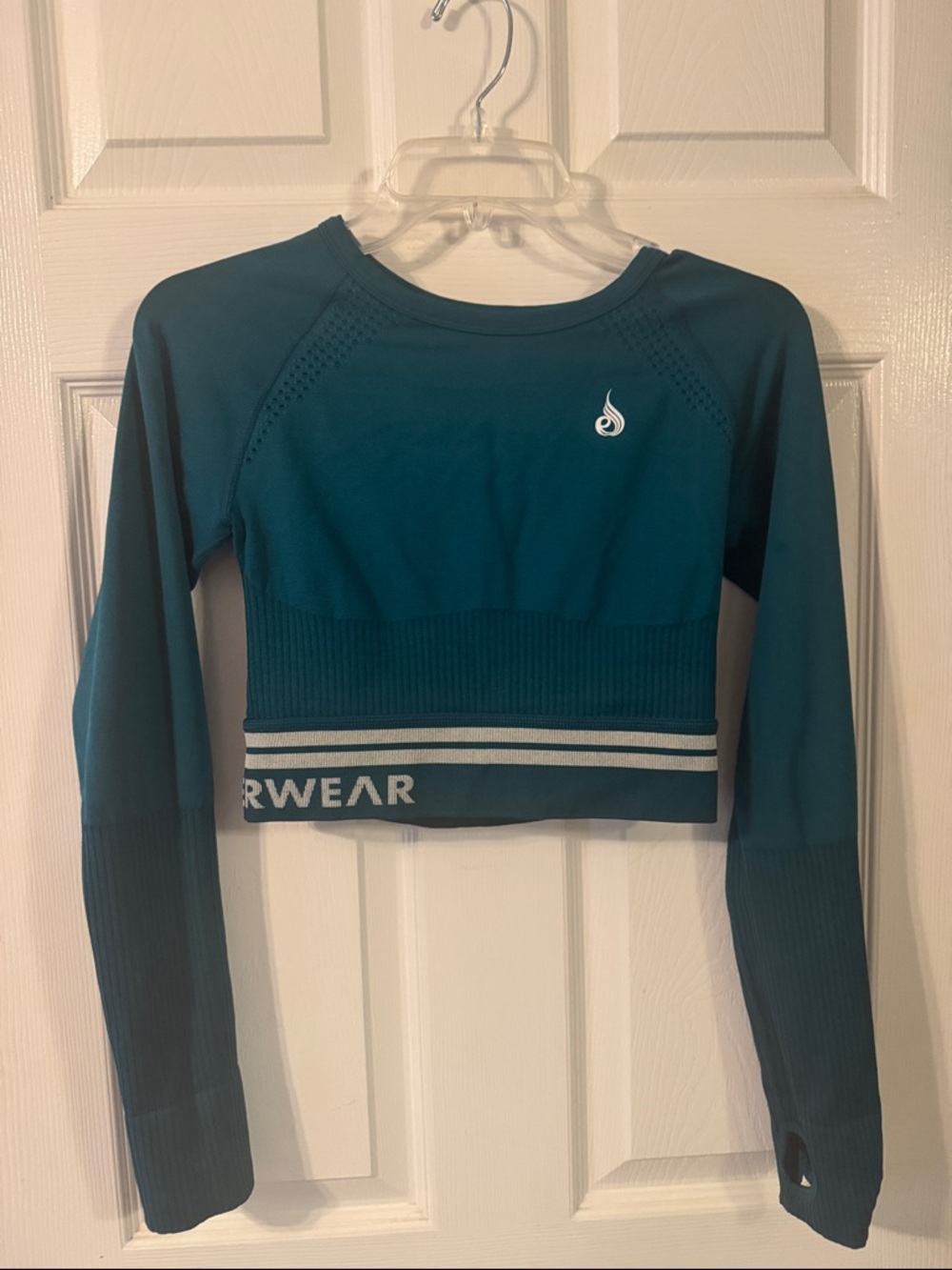 Ryderwear Teal Long-Sleeve Seamless Crop Top with Branded Hem